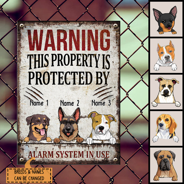 Pawzity Warning Metal Yard Sign, Gifts For Dog Lovers, This Property Is Protected By Alarm System In Use