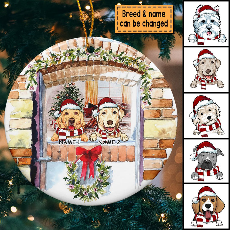 Christmas Ornament, Personalized Dog Breeds Bauble, Circle Ceramic Ornament, Xmas Gifts For Dog Lovers