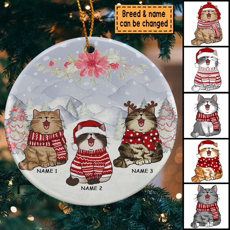 Winter Forest, Personalized Cat Breeds Circle Ceramic Ornament, Xmas Tree Decor, Cat Lovers Gifts