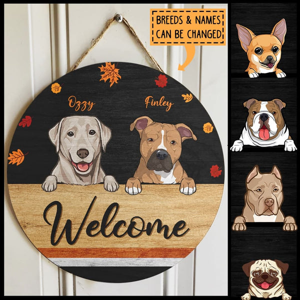Pawzity Welcome Door Signs, Gifts For Dog Lovers, Leaves Fall Black Ground, Personalized Housewarming Gifts , Dog Mom Gifts