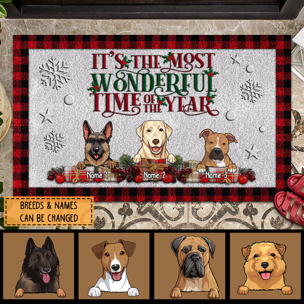 Christmas Front Door Mat, Gifts For Dog Lovers, It's The Most Wonderful Time Of The Year Personalized Doormat