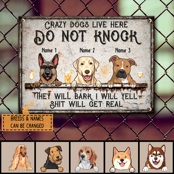 Pawzity Warning Metal Yard Sign, Gifts For Dog Lovers, Crazy Dogs Live Here Do Not Knock Funny Warning Signs