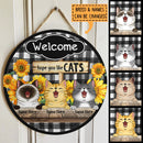 Pawzity Welcome Signs, Flowers Buffalo Plaid Front Door Decor, Hope You Like Cats , Cat Mom Gifts
