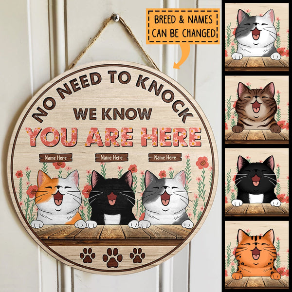 Pawzity Welcome Door Signs, Gifts For Cat Flowers, No Need To Knock We Know You Are Here , Cat Mom Gifts