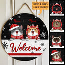 Christmas Door Decorations, Gifts For Cat Lovers, Welcome Black & White Background Custom Door Signs , Cat Mom Gifts
