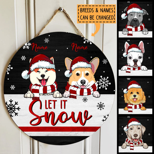 Christmas Door Decorations, Gifts For Dog Lovers, Let It Snow Black Background Custom Door Signs , Dog Mom Gifts