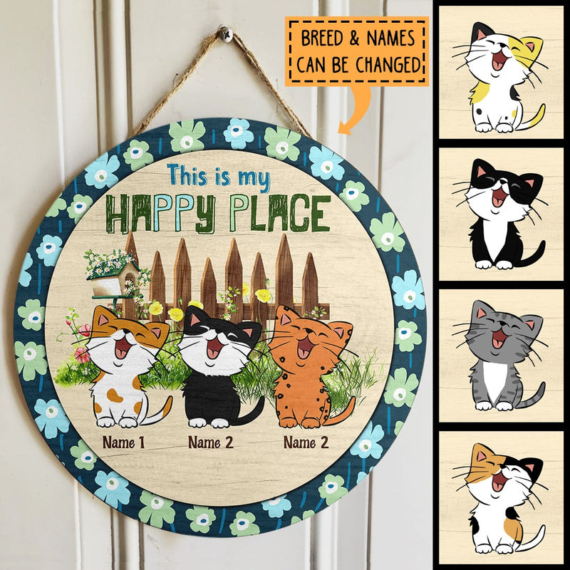 Pawzity Personalized Garden Signs, Gifts For Cat Lovers, This Is My Happy Place Custom Wood Signs , Cat Mom Gifts