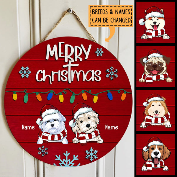 Christmas Door Decorations, Gifts For Dog Lovers, Merry Christmas String Lights Red Background Welcome Door Signs , Dog Mom Gifts