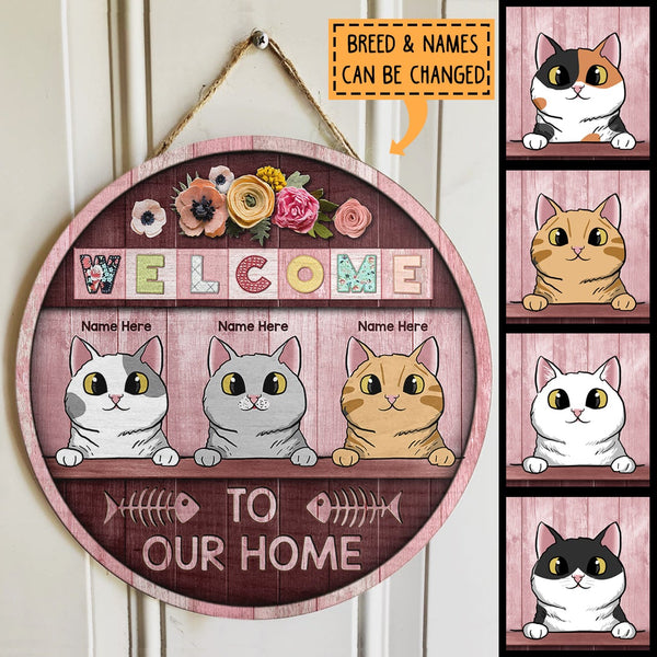 Pawzity Welcome To Our Home Sign, Gifts For Cat Lovers, Pink Custom Wooden Signs , Cat Mom Gifts