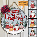 Christmas Door Decorations, Gifts For Cat Lovers, Merry Christmas Cats On Snow Grey Sky Welcome Door Signs , Cat Mom Gifts