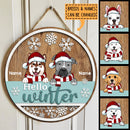 Christmas Door Decorations, Gifts For Dog Lovers, Hello Winter Brown & Mint Background Welcome Door Signs , Dog Mom Gifts