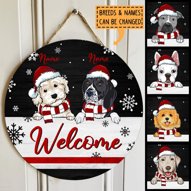 Christmas Door Decorations, Gifts For Dog Lovers, Welcome Black & White Background Custom Door Signs , Dog Mom Gifts