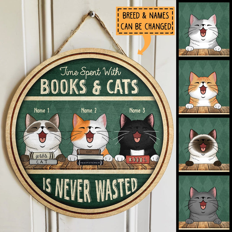 Pawzity Custom Wooden Signs, Gifts For Cat Lovers, Time Spent With Books And Cat Is Never Wasted , Cat Mom Gifts