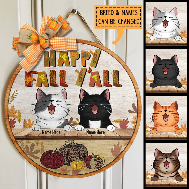 Pawzity Happy Fall Y'all Signs, Gifts For Cat Lovers, Fall Front Door Decor , Cat Mom Gifts