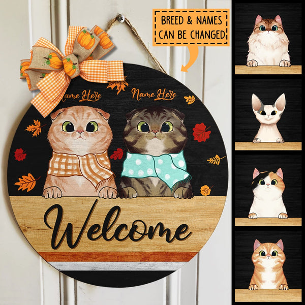 Pawzity Fall Welcome Door Signs, Gifts For Cat Lovers, Fall Custom Wooden Signs , Cat Mom Gifts