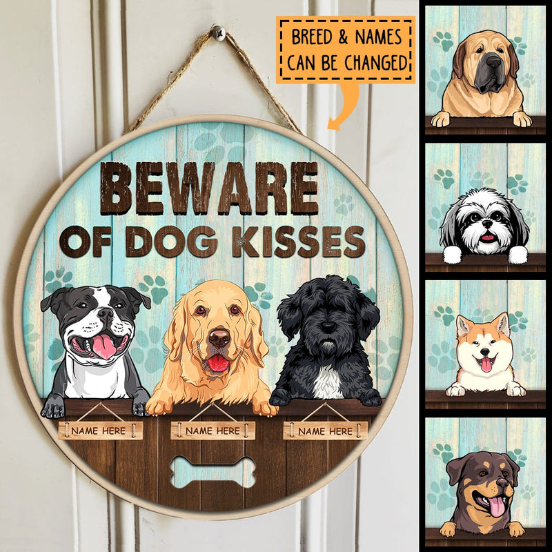 Pawzity Beware Of Dog Sign, Gifts For Dog Lovers, Blue Faded Welcome Signs For Front Door, Beware Of Dog Kiss , Dog Mom Gifts