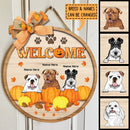 Pawzity Fall Welcome Signs, Gifts For Dog Lovers, Pumpkins and Maple Leaves Custom Wooden Signs , Dog Mom Gifts
