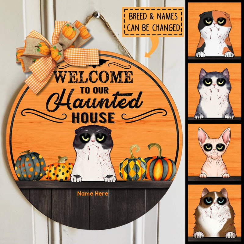 Halloween Welcome To Our Haunted House Sign, Gifts For Cat Lovers, Halloween Custom Wooden Signs , Cat Mom Gifts