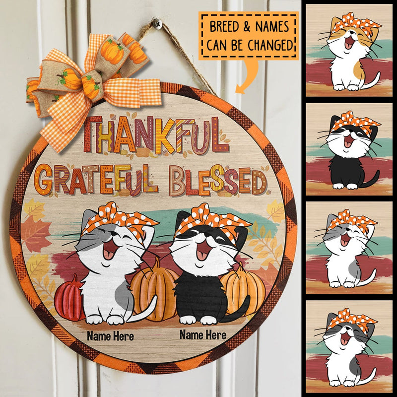 Thanksgiving Welcome Door Signs, Gifts For Cat Lovers, Custom Wooden Signs , Cat Mom Gifts