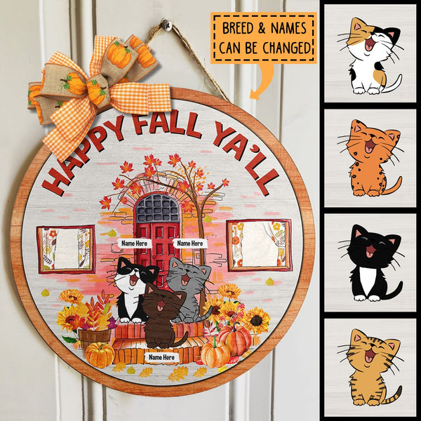 Pawzity Happy Fall Ya'll Signs, Fall Gifts For Cat Lovers, Fall Welcome Door Signs , Cat Mom Gifts