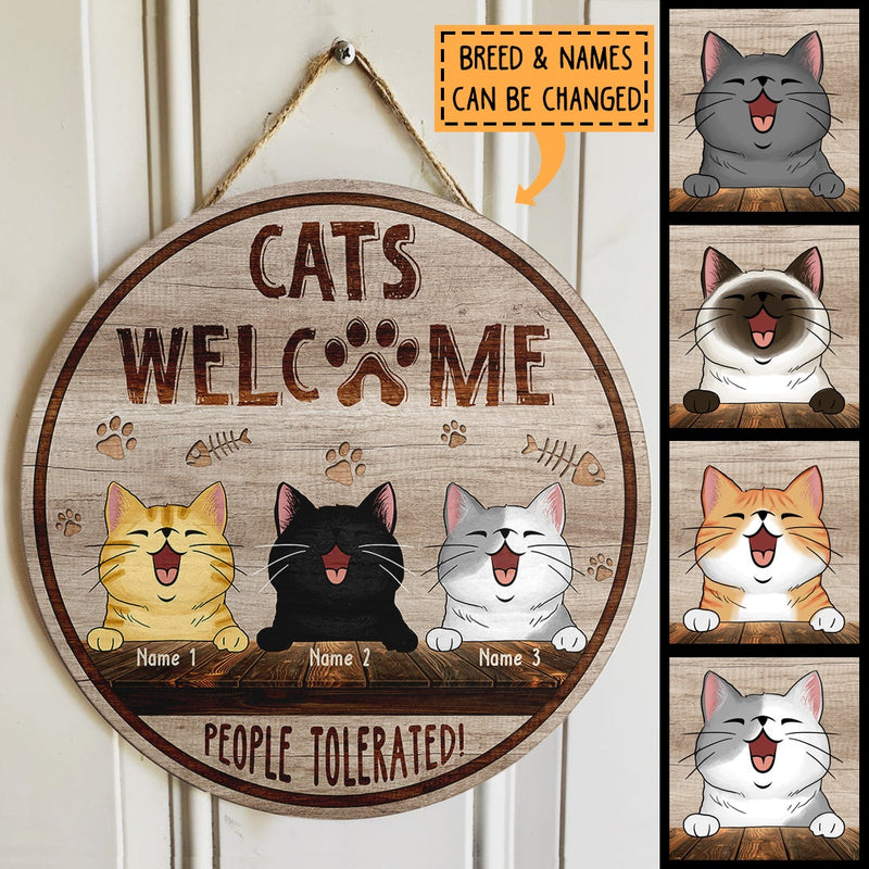 Pawzity Welcome Door Signs, Gifts For Cat Lovers, Cats Welcome People Tolerated Custom Wooden Signs , Cat Mom Gifts