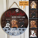 Pawzity Welcome Door Signs, Gray Custom Wooden Signs, Hope You Like Dogs , Dog Mom Gifts