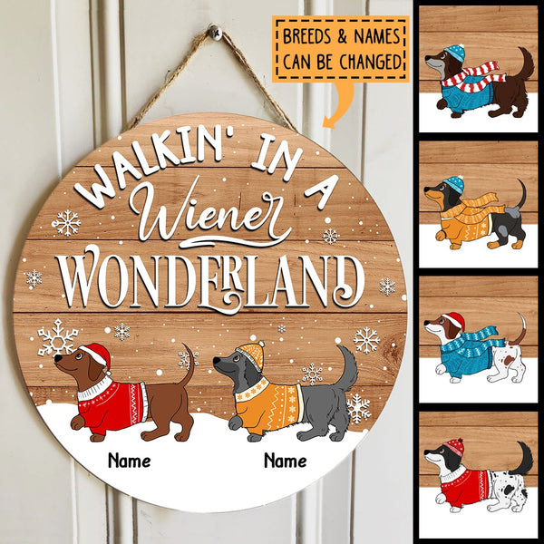 Christmas Door Decorations, Gifts For Dog Lovers, Walkin' In A Wiener Wonderland Dachshund In Snow Pale Wooden Door Sign , Dog Mom Gifts