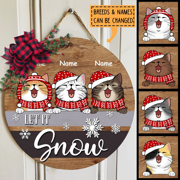 Christmas Door Decorations, Gifts For Cat Lovers, Let It Snow Brown Background Welcome Door Signs , Cat Mom Gifts