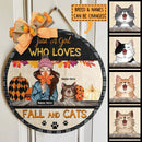Pawzity Custom Wooden Signs, Gifts For Cat Lovers, Just A Girl Who Loves Fall And Cats , Cat Mom Gifts