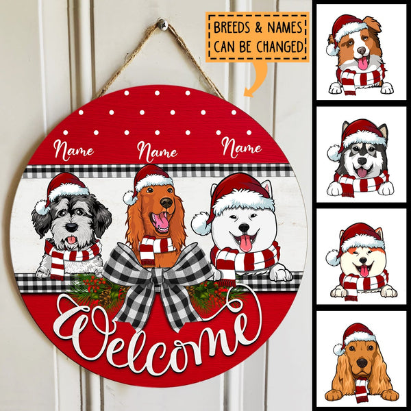 Christmas Dog Welcome Door Sign, Gift For Dog Lovers, Black Plaid Bow Home Sweet Home Signs , Dog Mom Gifts