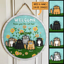 Pawzity Round Welcome Signs, Gifts For Cat Lovers, Hope You Like Cat Hair, Fluffy Cats and Flowers Custom Wood Signs , Cat Mom Gifts