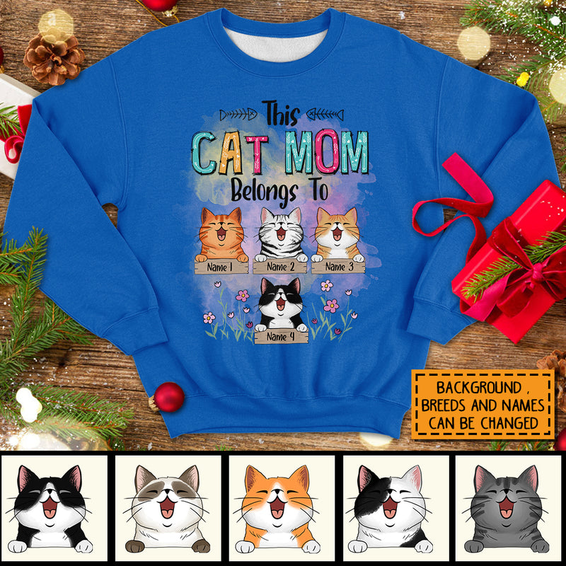 This Cat Mom Belongs To, Personalized Cat Breeds Sweatshirt, Cat Lovers Gifts