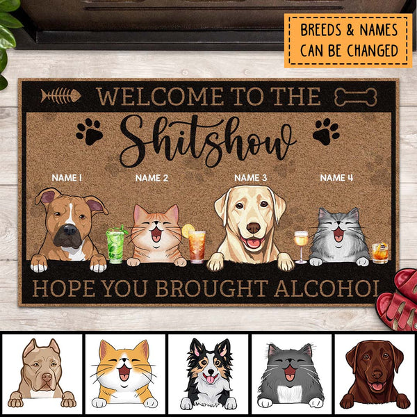 Pawzity Welcome To The Shitshow Personalized Doormat, Gifts For Pet Lovers, Brown Welcome Mat