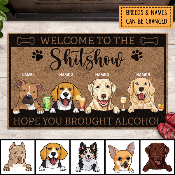 Pawzity Welcome To The Shitshow Personalized Doormat, Gifts For Dog Lovers, Brown Welcome Mat