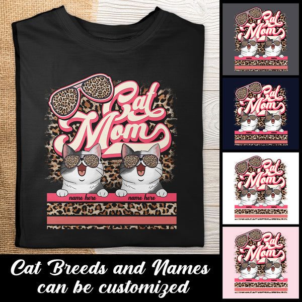 Cat Mom - Leopard Retro Style - Personalized Cat T-shirt