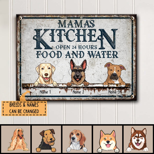 Pawzity Metal Kitchen Sign, Gifts For Dog Lovers, Open 24 Hours Food And Water Custom Kitchen Signs