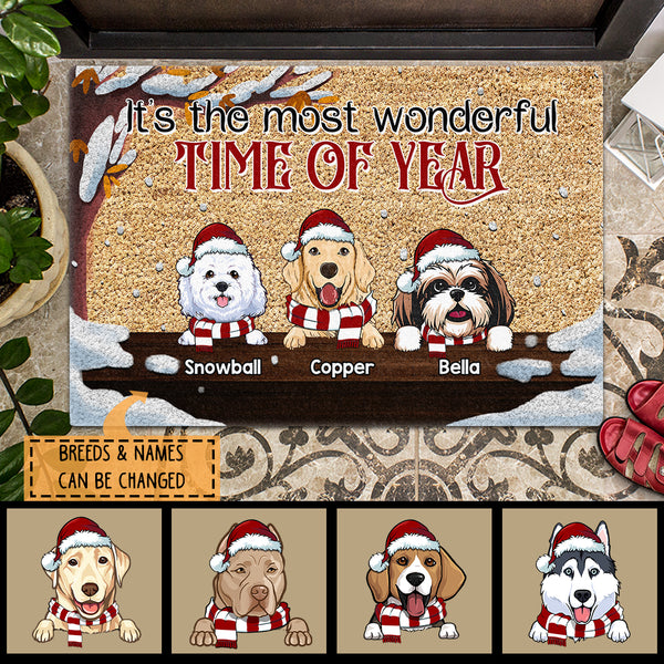Christmas Personalized Doormat, Gifts For Dog Lovers, It's The Most Wonderful Time Of Year Outdoor Door Mat
