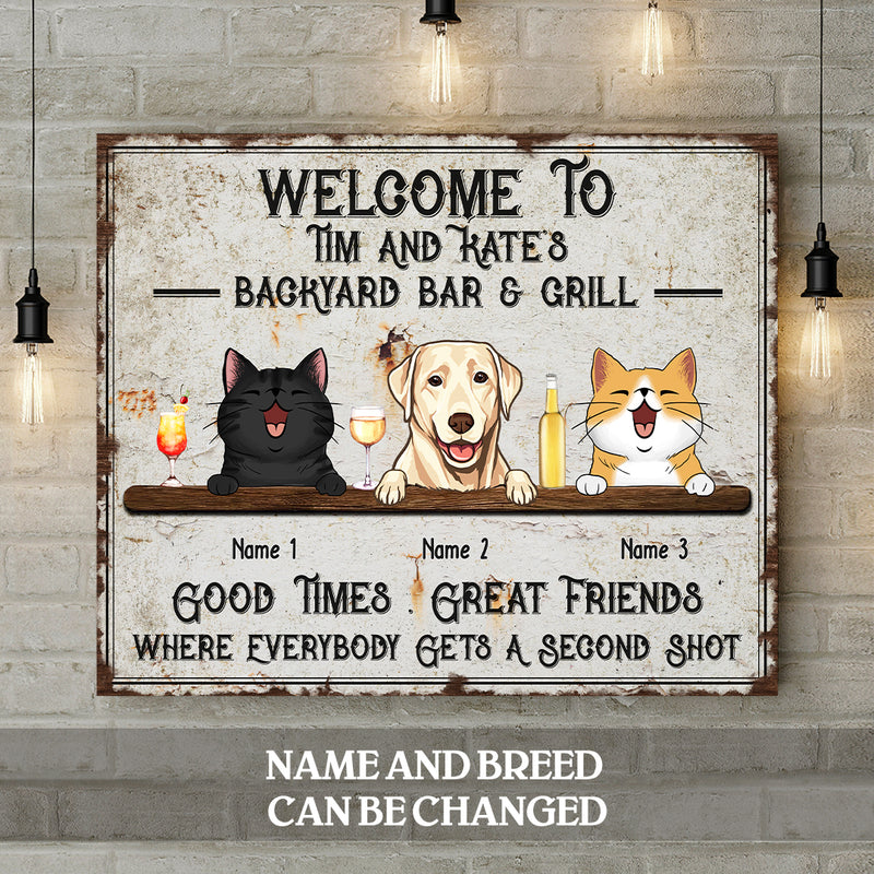 Welcome To Our Backyard & Grill, Welcome Sign, Personalized Dog & Cat Canvas, Home Wall Decor, Pet Lovers Gifts