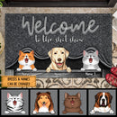 Pawzity Welcome To The Shitshow Personalized Doormat, Gifts For Pet Lovers, Pet Peeking From Curtain Front Door Mat