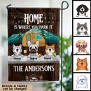 Personalized Dog & Cat Garden Flag, Gifts For Pet Lovers, Home Is Where You Park It Camping Flag, Yellow Camper Van