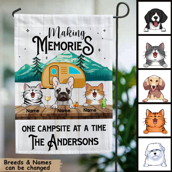 Personalized Dog & Cat Garden Flag, Gifts For Pet Lovers, Making Memories Camping Flag, Yellow Camper Van