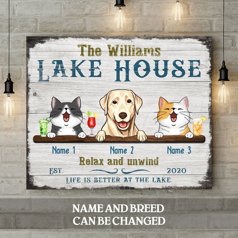 Personalized Dog & Cat Landscape Canvas, Gifts For Pet Lovers, Lake House Relax & Unwind Life Is Better At The Lake