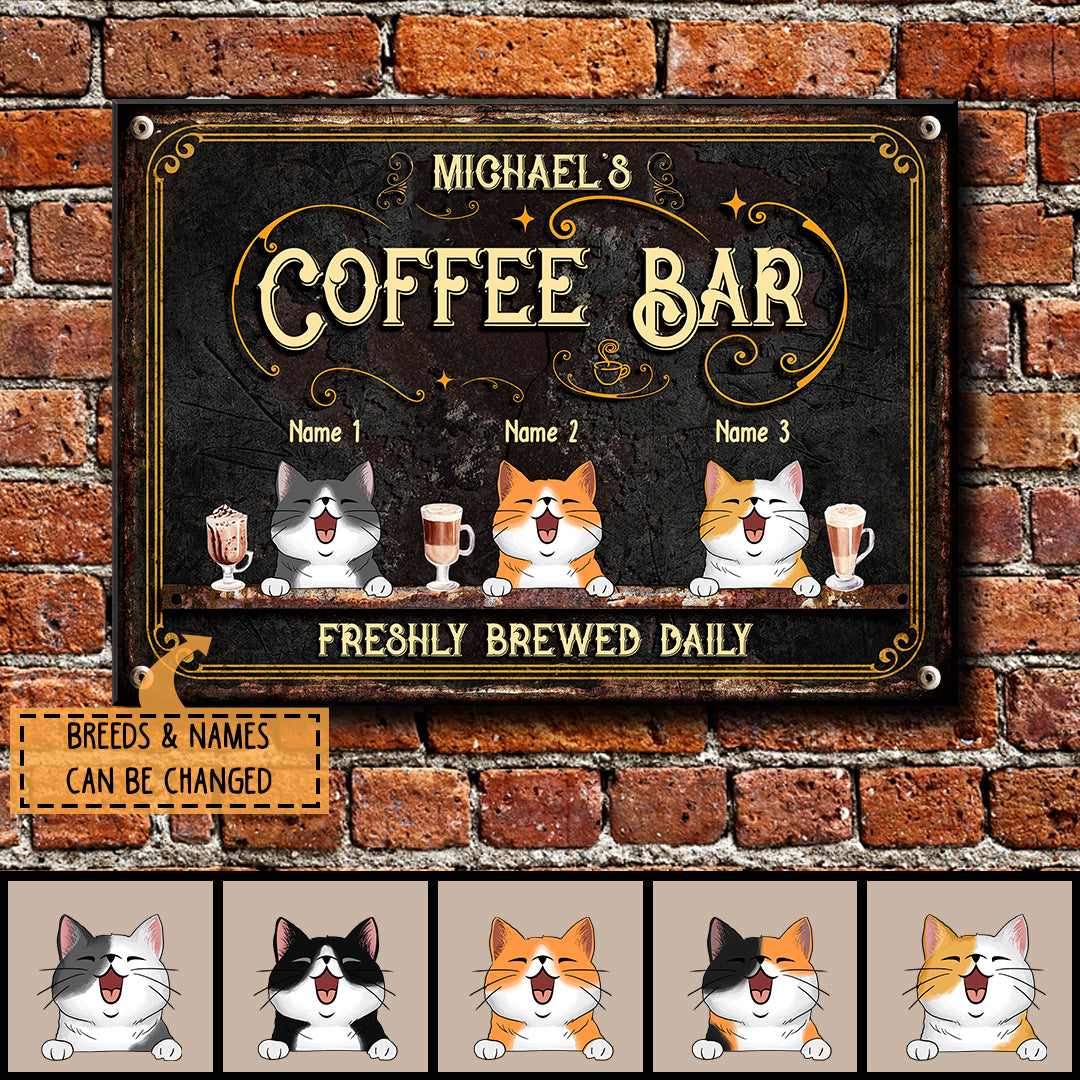 Pawzity Metal Coffee Bar Sign, Gifts For Cat Lovers, Freshly Brewed Da