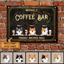 Pawzity Metal Coffee Bar Sign, Gifts For Cat Lovers, Freshly Brewed Daily Vintage Signs