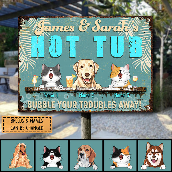 Pawzity Metal Hot Tub Sign, Gifts For Pet Lovers, Bubble Your Troubles Away Personalized Family Gifts