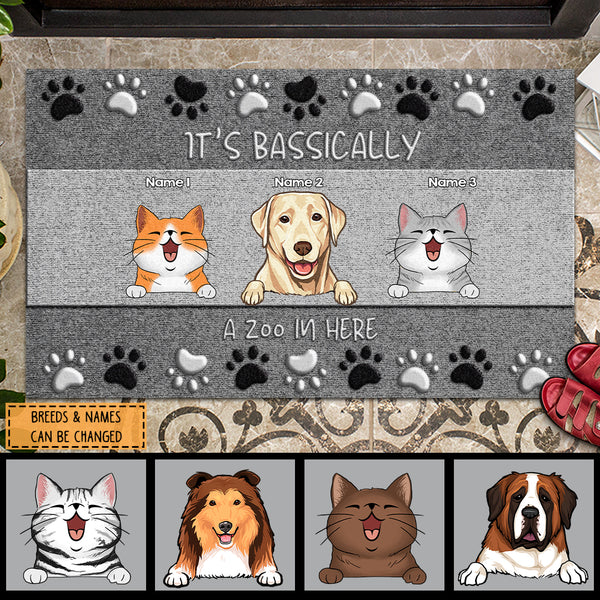 Pawzity Personalized Doormat, Gifts For Dog Lovers, It's Basically A Zoo In Here Gray Front Door Mat