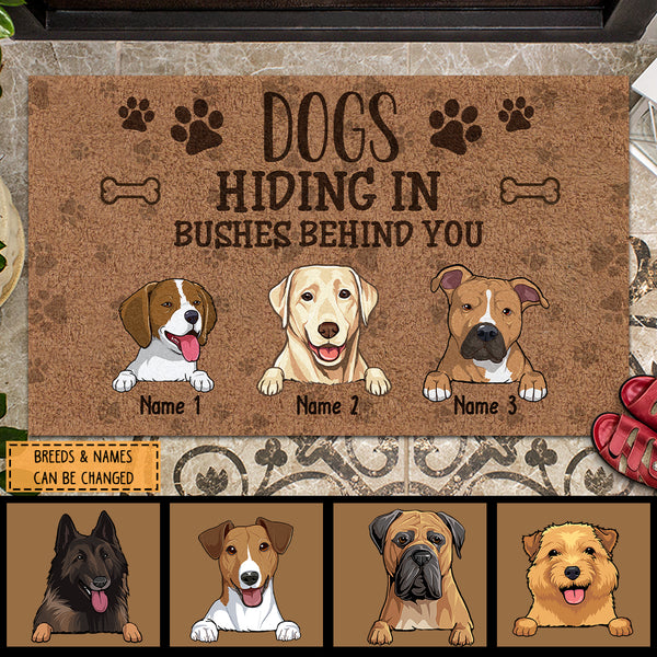 Pawzity Custom Doormat, Gifts For Dog Lovers, Dogs Hiding In Bushes Behind You Outdoor Door Mat