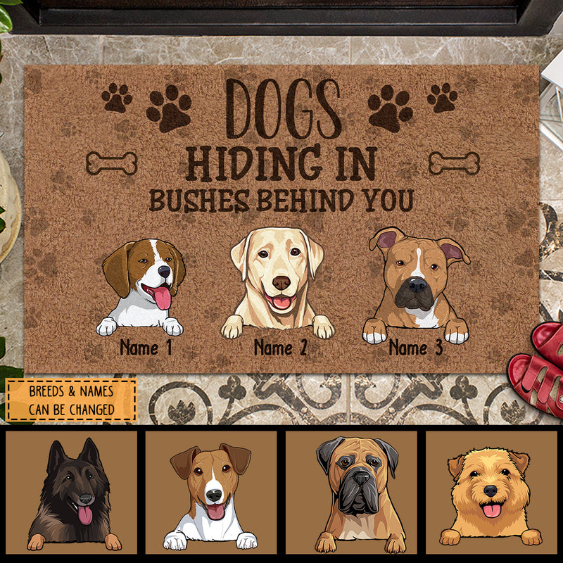 Pawzity Custom Doormat, Gifts For Dog Lovers, Dogs Hiding In Bushes Behind You Outdoor Door Mat