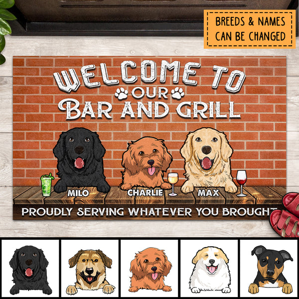 Pawzity Dog Welcome Mat, Gifts For Dog Lovers, Welcome To Our Bar And Grill Brick Wall Front Door Mat