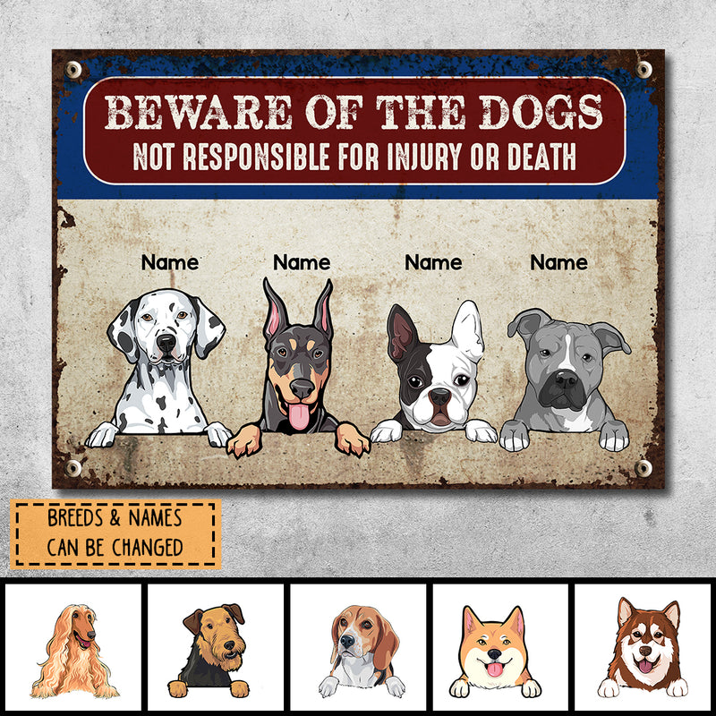 Pawzity Beware Of The Dog Metal Yard Sign, Gifts For Dog Lovers, Not Responsible For Injury Or Death Funny Warning Sign